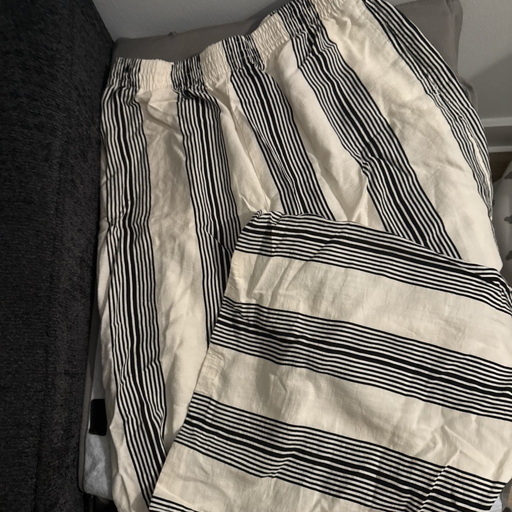Black and White Striped Linen Pants